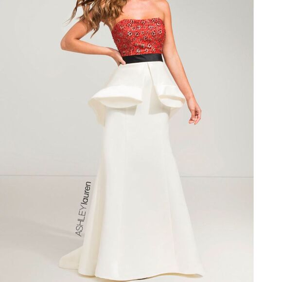 Ashley Lauren Strapless Evening Gown with Red Sequined Bodice - Size 6 - Picture 6 of 7